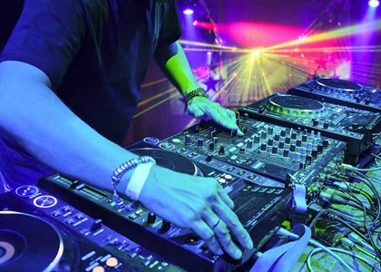Dj setup on turntables
